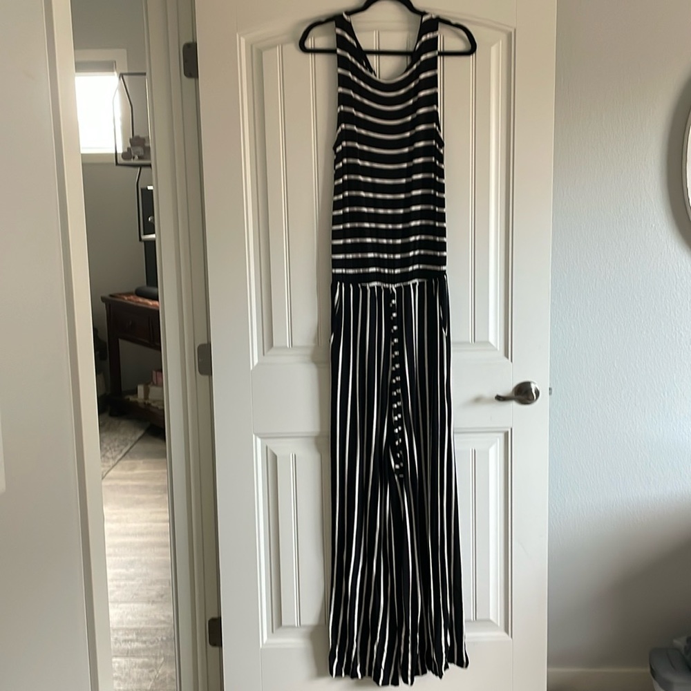 Large Black and White Striped Jumpsuit
